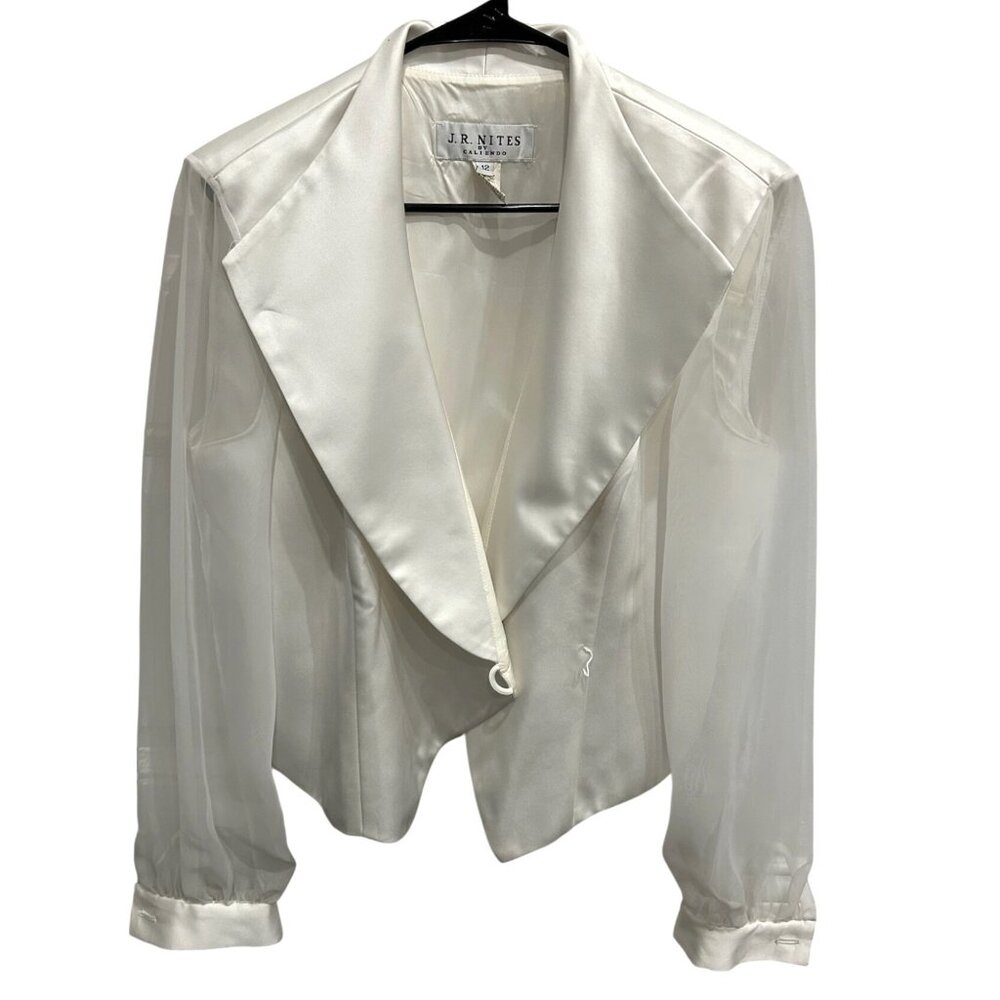 Vintage J.R. Nites By Caliendo Womens Ivory Sheer Sleeve Blazer Jacket Size 12